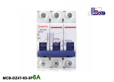 6 Amp 3p Circuit Breaker / Shockproof Plastic Electrical Circuit Breaker